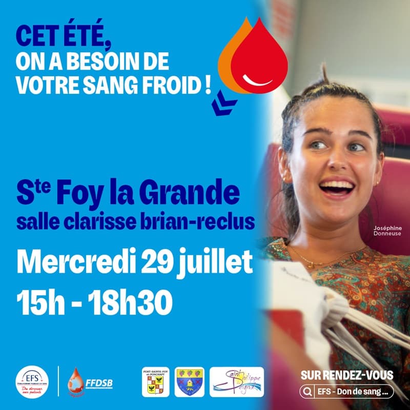 Don du sang - Ste Foy La Grande - Mercredi 29 Juillet 2026