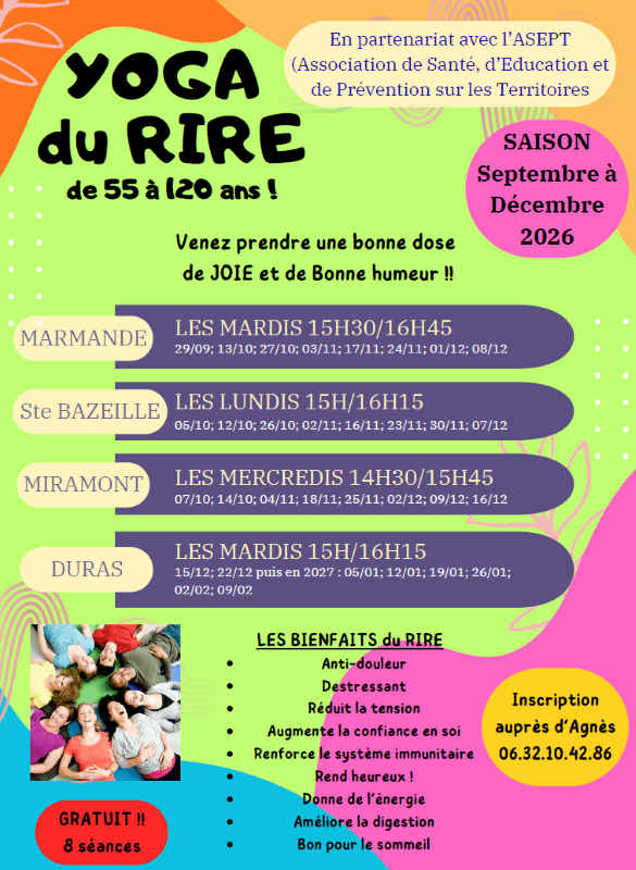 Yoga du rire Duras automne 2026