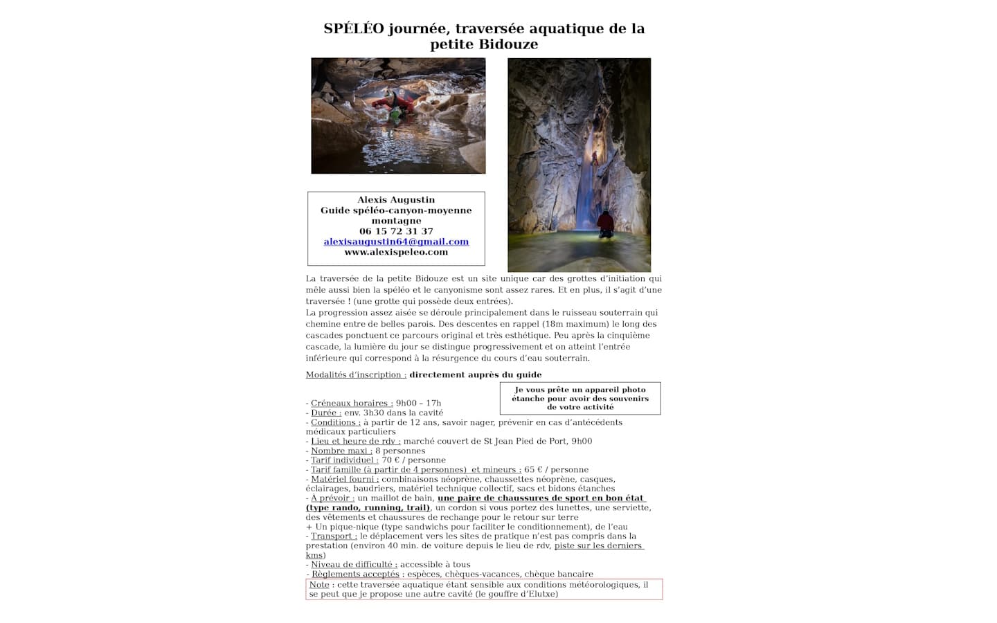 alexis augustin fiche OTPB spéléo traversée petite Bidouze 2026