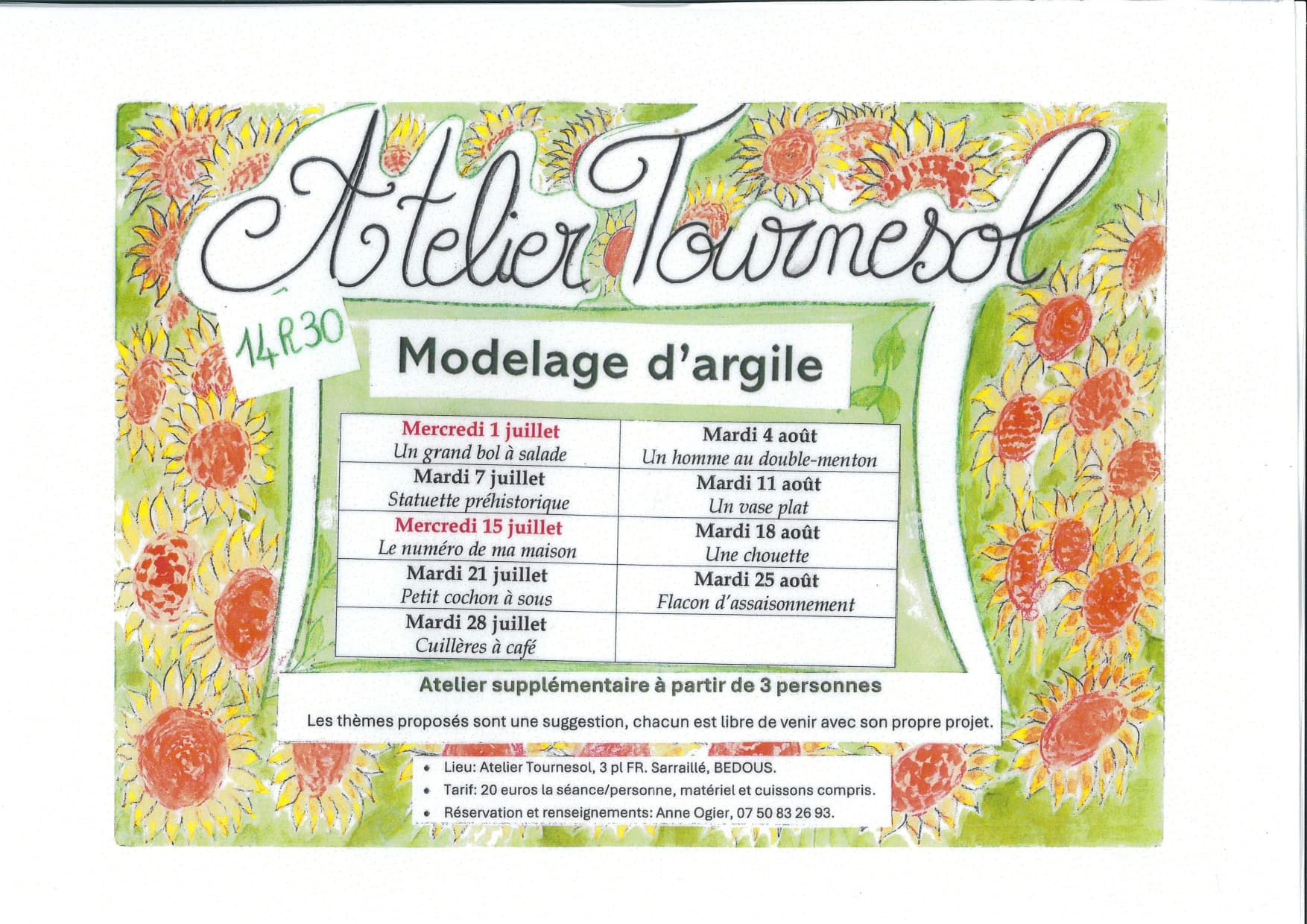 Atelier Tournesol - Modelage d'argile