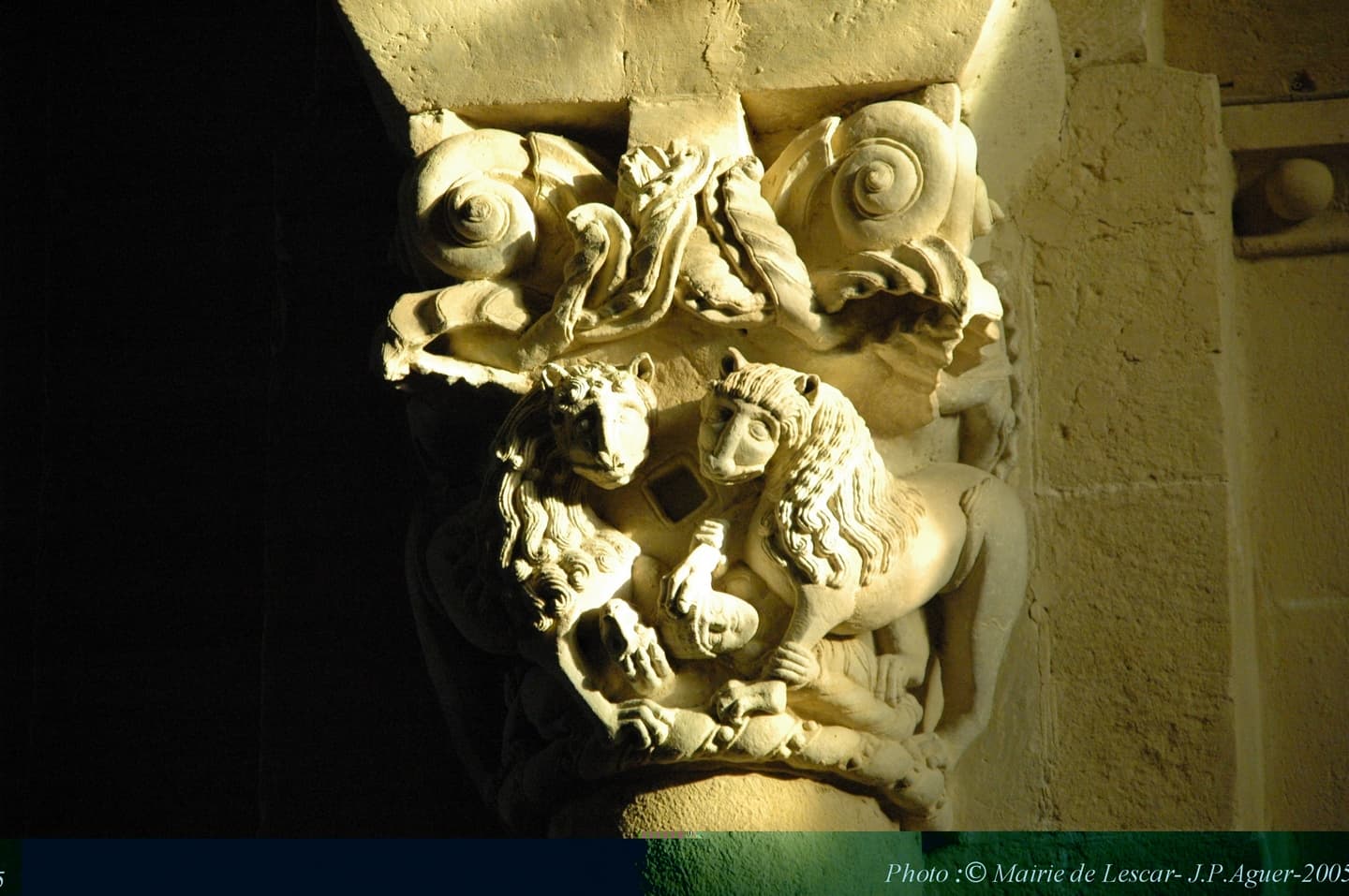 chapiteau lions cathédrale de Lescar