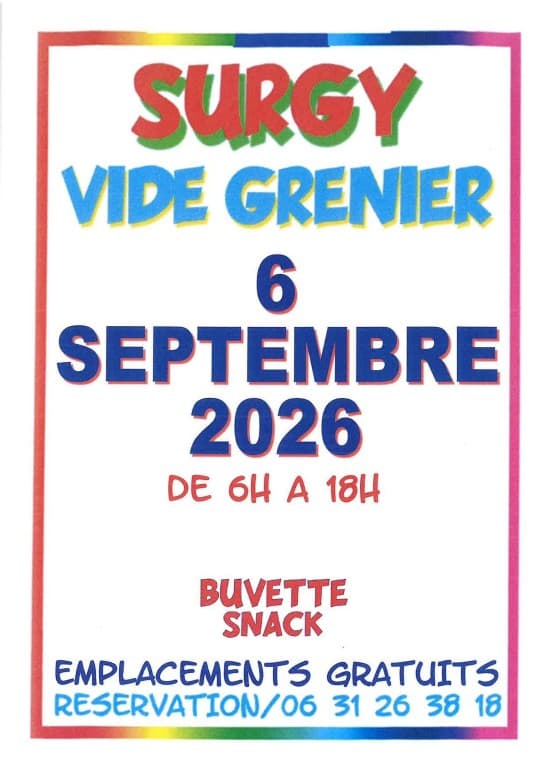 6 septembre 2026 ; 6h-18h - vide grenier - Surgy