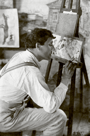 Marc Chagall travaillant à l’Étude pour L’Introduction au Théâtre national juif de chambre (1920)