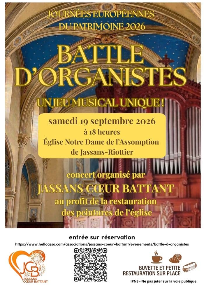 Battle d'organistes sur l'orgue Merklin-Schütze de 1864, de l'église Notre Dame de l'Assomption de Jassans-Riottier