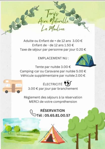 Tarifs CAMPING Aire de loisirs de La Mouline