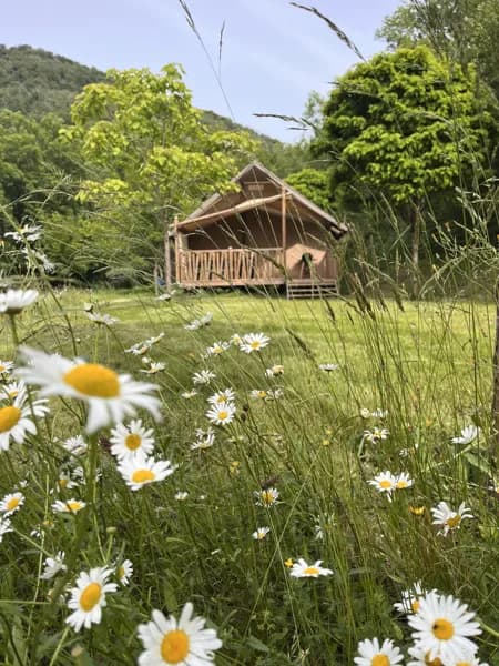 Lodge offrant une expérience nature avec tout le confort. : sanitaires, hamac, barbecue..