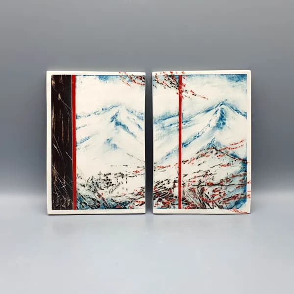 Tableau, diptyque, en porcelaine.