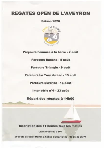 Regates Open de l'Aveyron - parcours Tour du lac