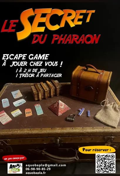 Le secret du Pharaon
Mettez-vous dans la peau d'un aventurier ! Vous êtes en possession de la valise d'Émile Adiou, célèbre explorateur aveyronnais. À l'intérieur, le fruit de ses recherches lors de son expédition en Égypte en 1934. Explorez ses découvertes, déchiffrez les énigmes et percez le mystère qui se cache derrière Le Secret du Pharaon.
Pour qui ?
Ce jeu est conçu pour tout public.
À partager à domicile.
Que vous soyez en famille, entre amis ou entre collègues, "Le Secret du Pharaon" est l'activité idéale pour partager un moment unique et stimulant. Prévoyez entre 1h et 2h de jeu pour découvrir le secret et partager le trésor du Pharaon.
Profitez d'une aventure palpitante remplie de mystères, de défis et d'énigmes, directement chez vous.
Une expérience unique et immersive qui vous transportera au cœur de l'Égypte ancienne.