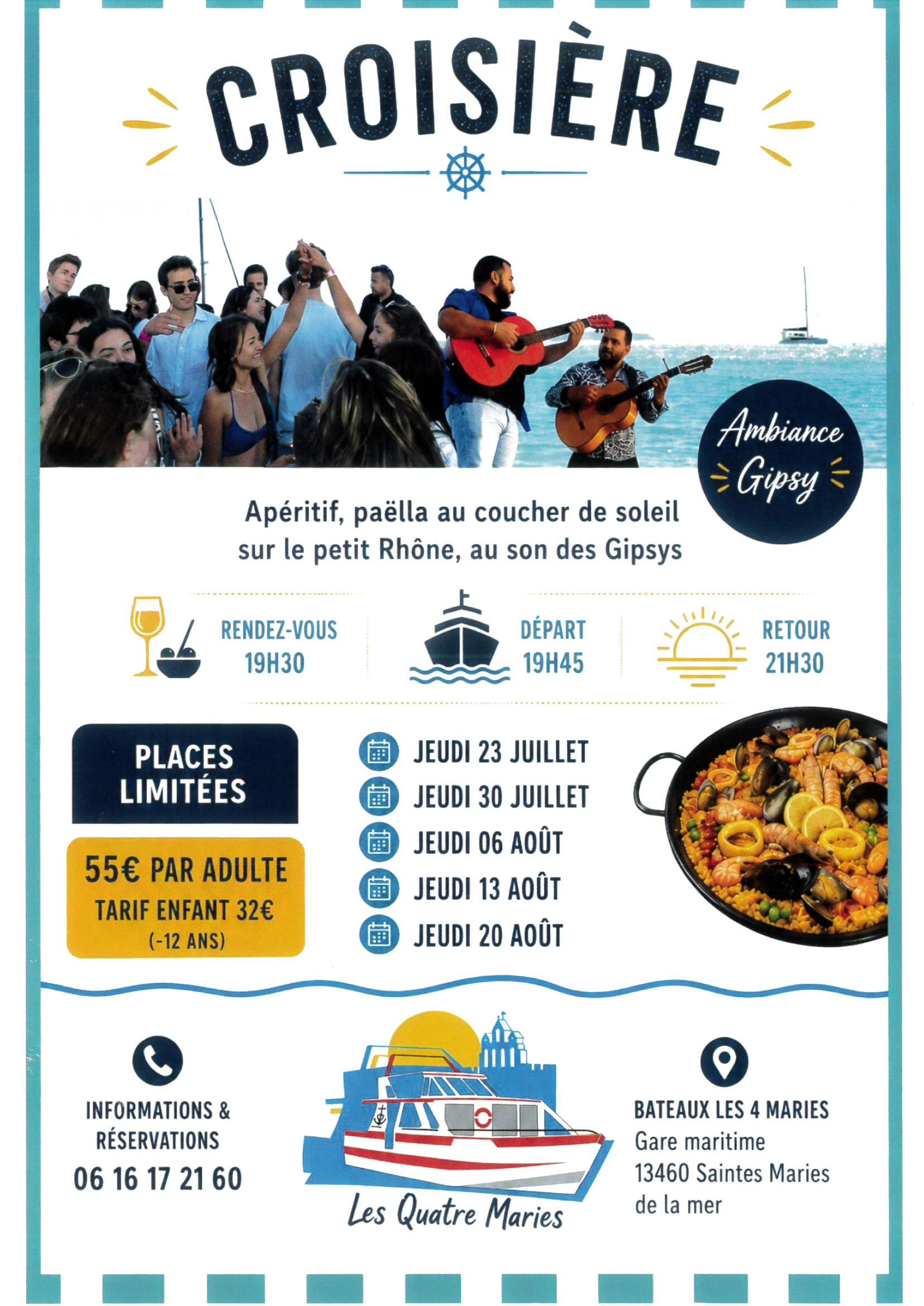 Croisière "Apéritif, Paëlla, Coucher du Soleil" au son des Gipsys_Saintes-Maries-de-la-Mer